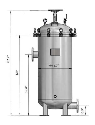 62KG 304 Stainless Steel 36 Cartridge Filter Housing Uses 40" Cartridges 6 Inch Flange In/Out
