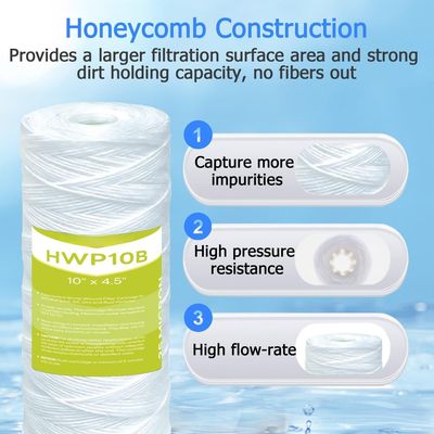 2.5" x 1um PP String Wound Water Filter Cartridges 10*10*30cm Heavy-Duty Performance