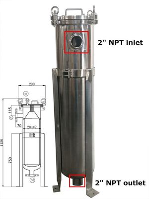 Food Shop M14 Side Inlet Bag Filter Housing Sanitary Cartridge Filter Housing 62KG Weight